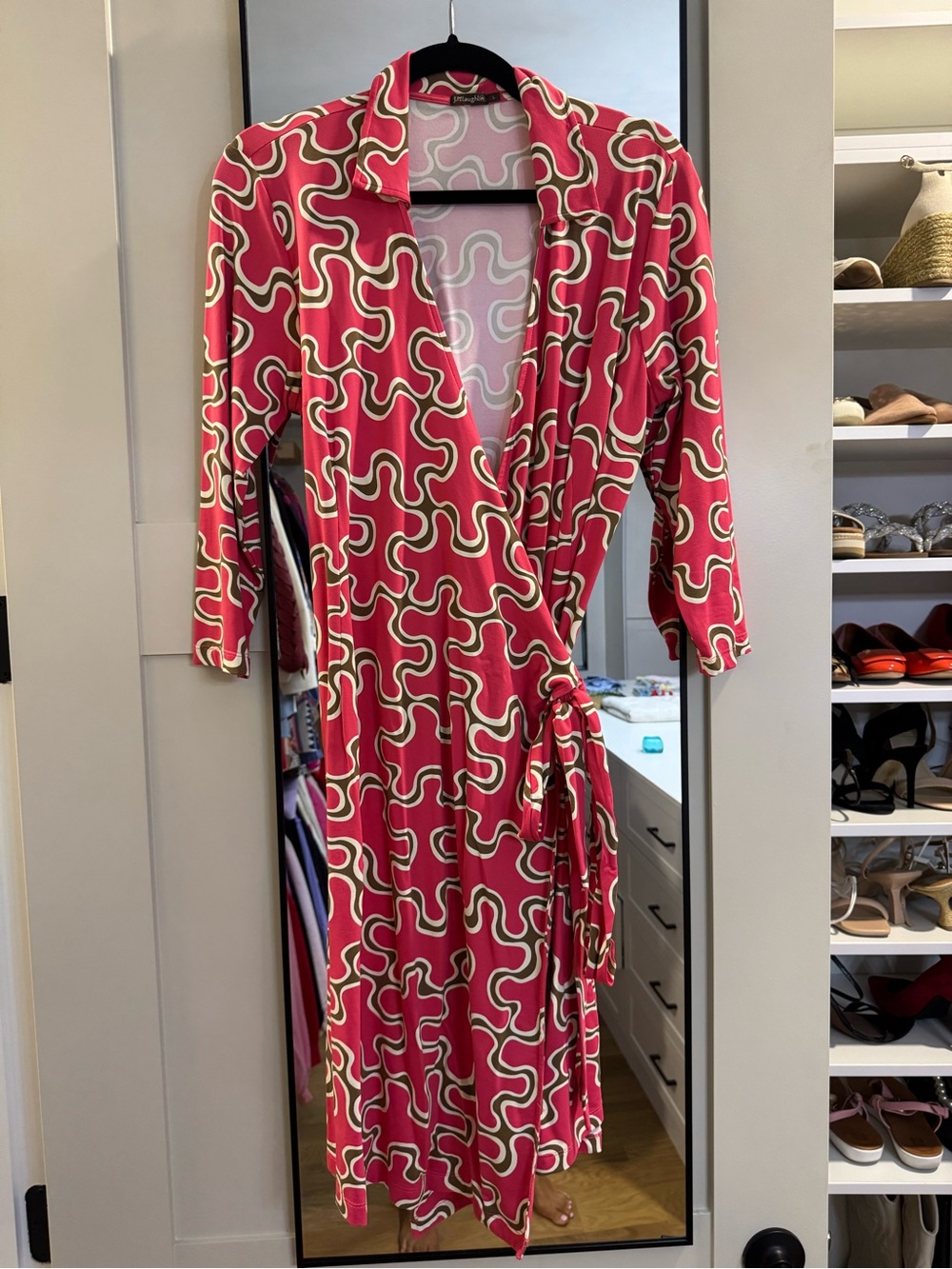 J. McLaughlin Fuchsia & Cream Retro Print Wrap Dress